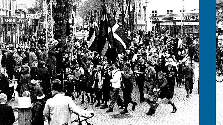 Befrielsesdage i Lyngby Hovedgade, 5. maj 1945
